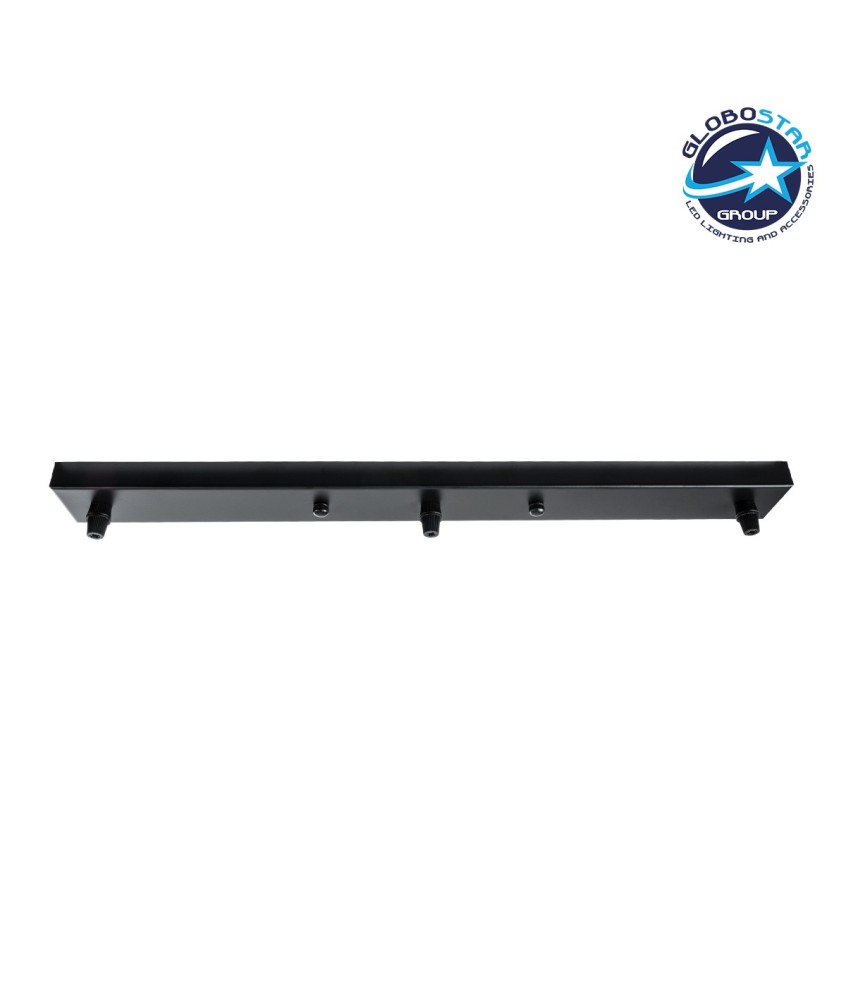 GLOBOSTAR® WALLBASE 77523 Γραμμική Μεταλλική Ροζέτα για Κρέμαση 3 Φωτιστικών - Μαύρο - Μ50 x Π5 x Υ2cm